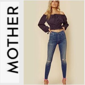 Mother The Stunner Ankle Fray Skinny Jeans Field of Dreams Distressed Raw Hem 26
